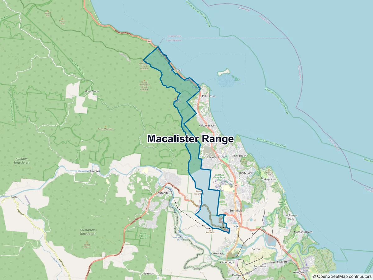 Map of Macalister Range, QLD, Australia