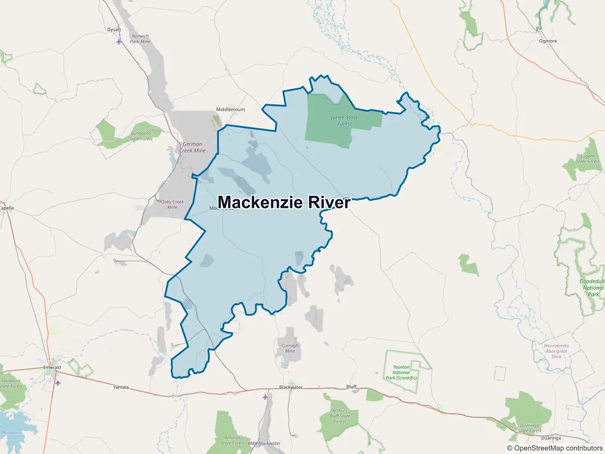 Map of Mackenzie River, QLD, Australia