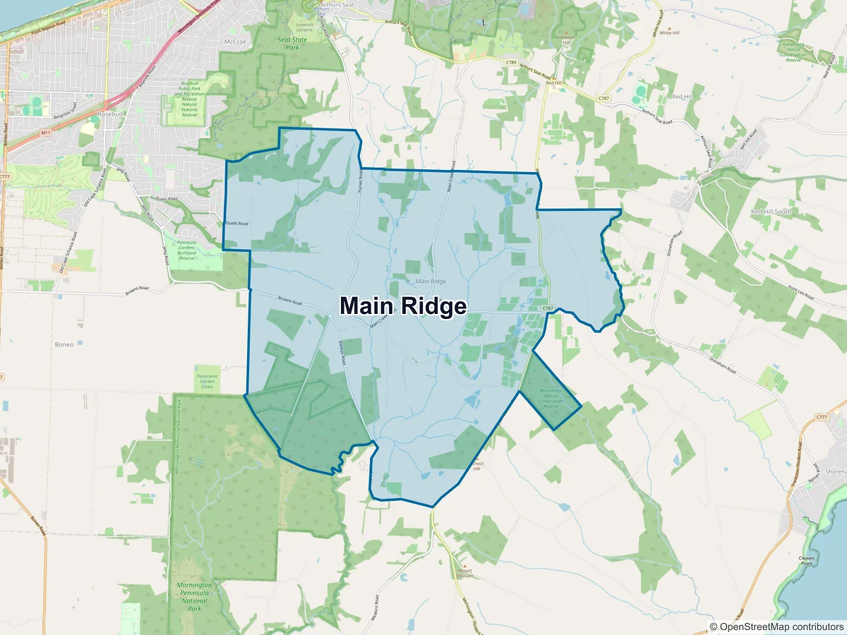 Map of Main Ridge, VIC, Australia