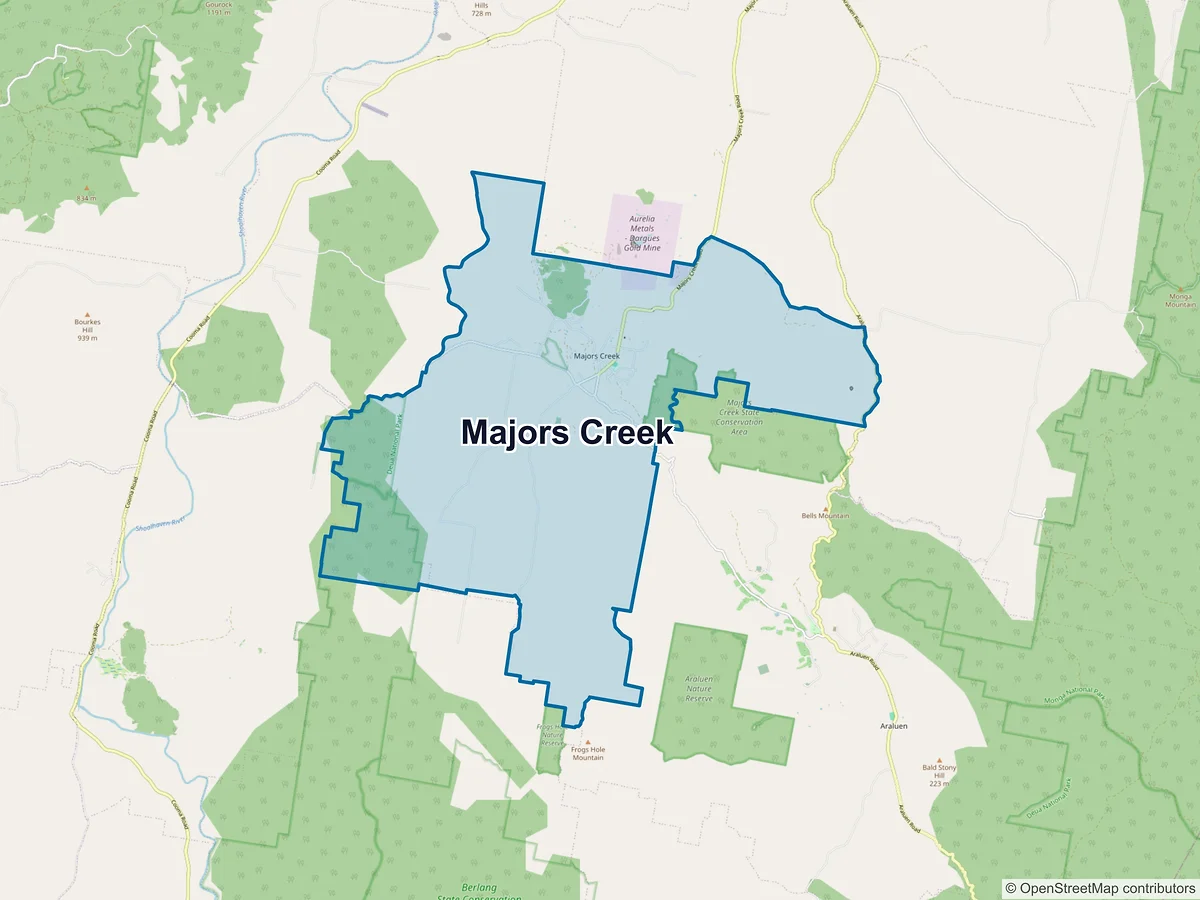 Map of Majors Creek, NSW, Australia