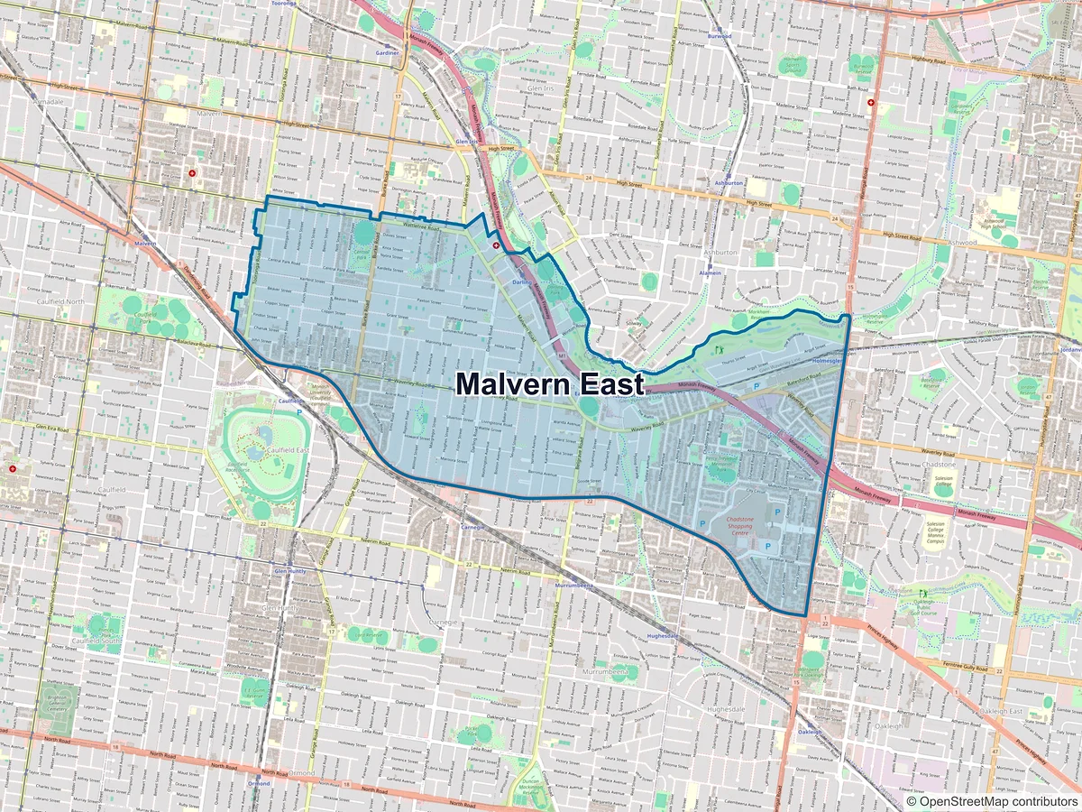 Map of Malvern East, VIC, Australia