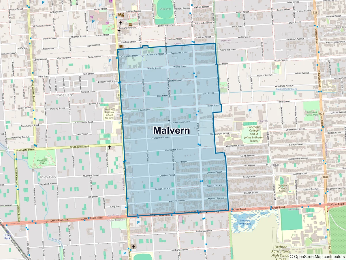 Map of Malvern, SA, Australia