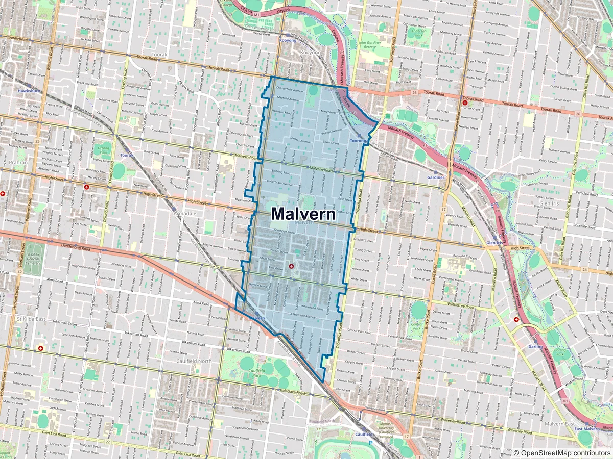 Map of Malvern, VIC, Australia