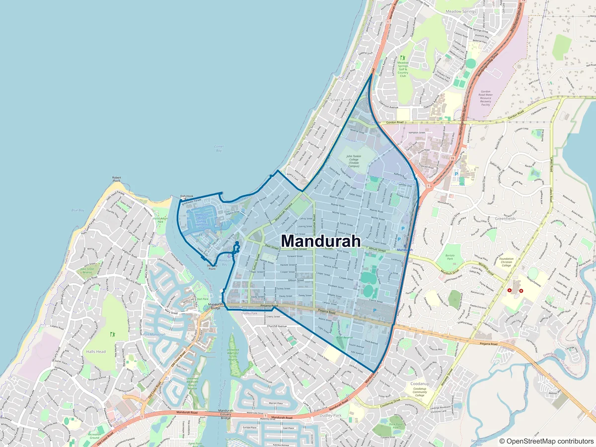Map of Mandurah, WA, Australia