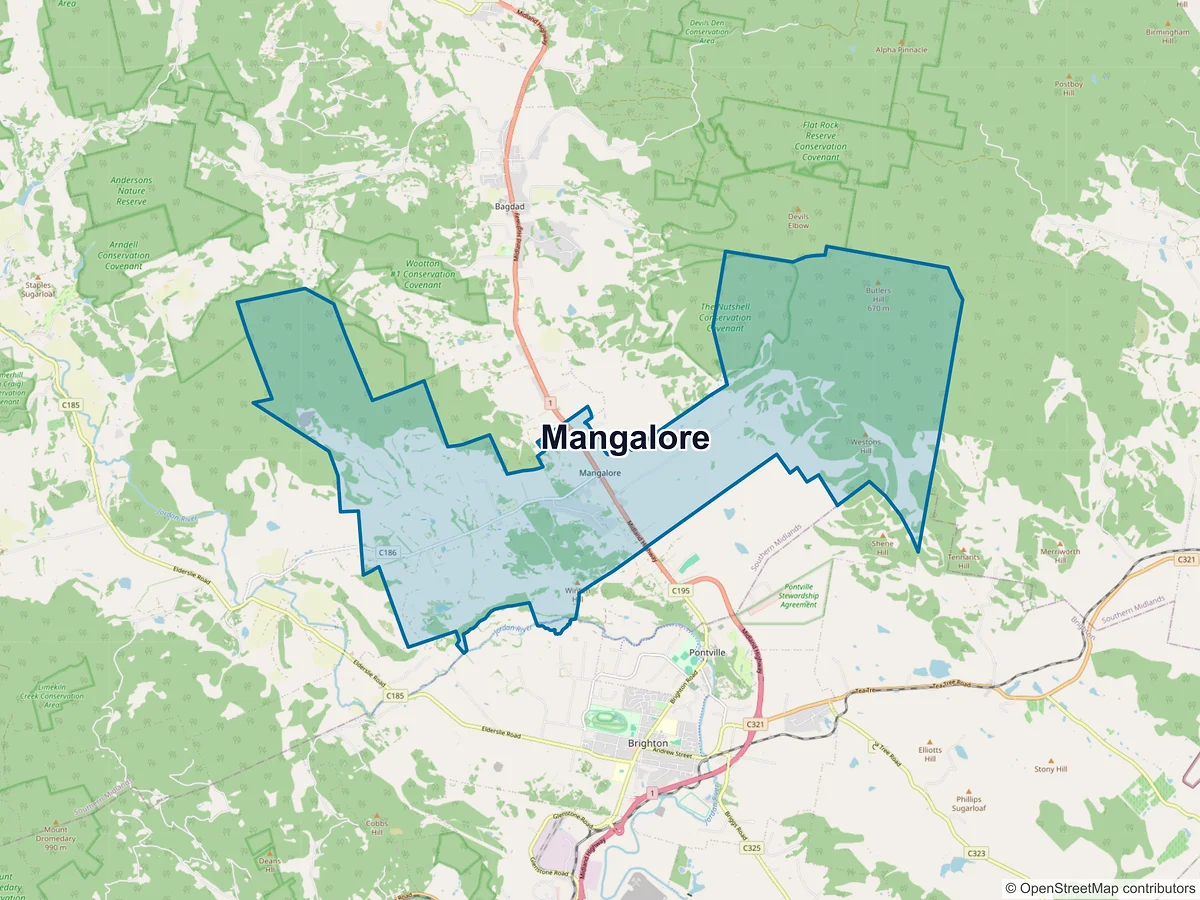 Map of Mangalore, TAS, Australia