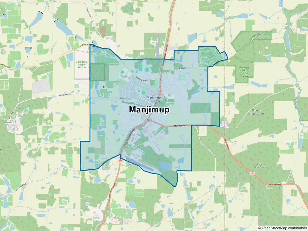 Map of Manjimup, WA, Australia