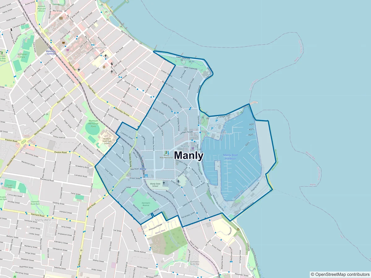 Map of Manly, QLD, Australia