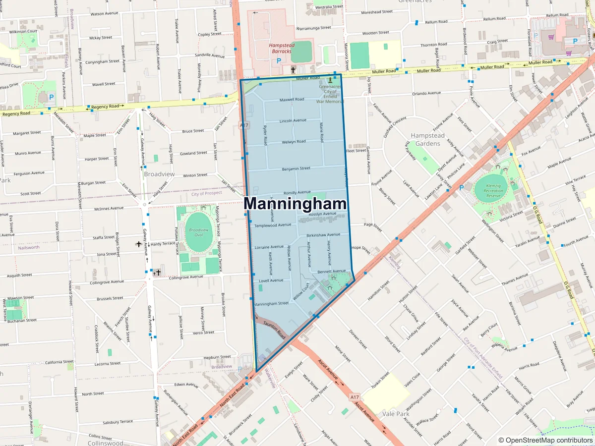 Map of Manningham, SA, Australia