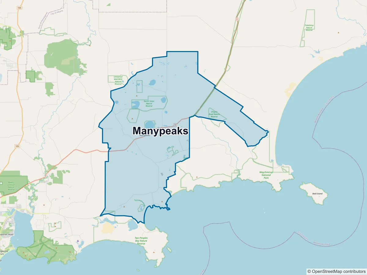 Map of Manypeaks, WA, Australia