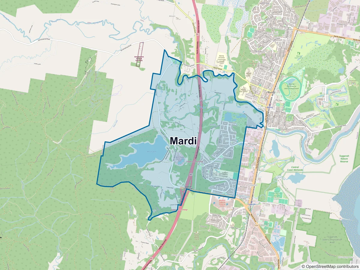 Map of Mardi, NSW, Australia