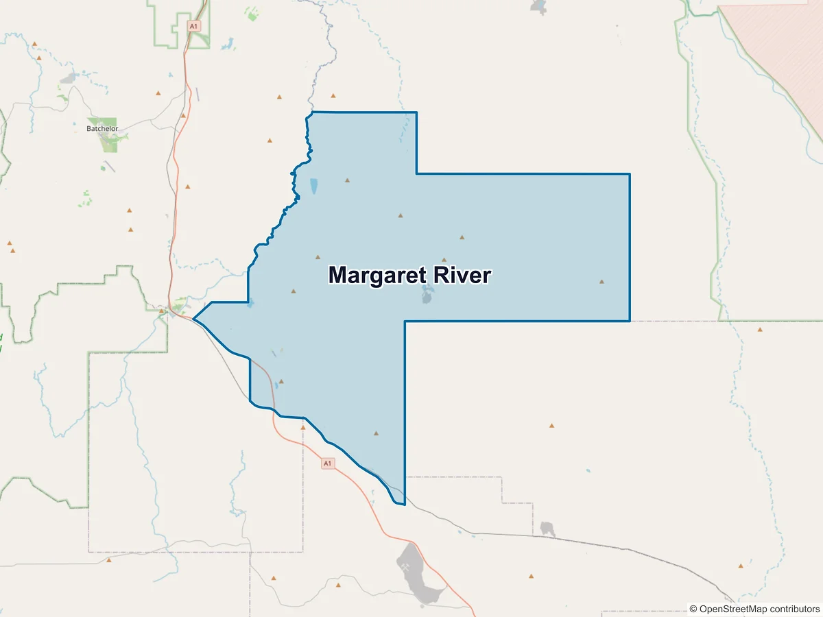 Map of Margaret River, NT, Australia
