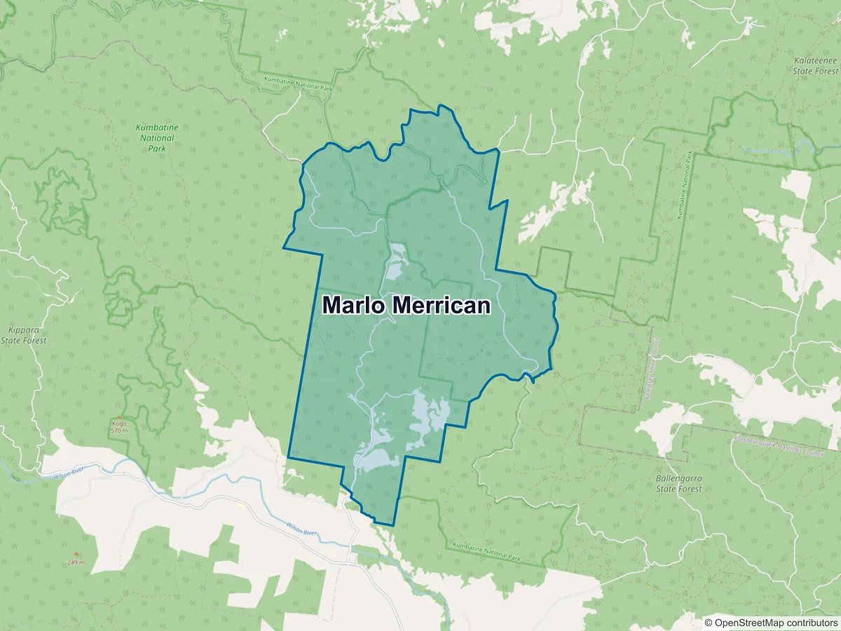 Map of Marlo Merrican, NSW, Australia