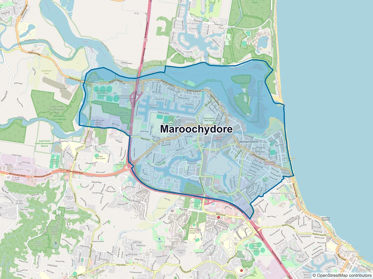 Map of Maroochydore, QLD, Australia