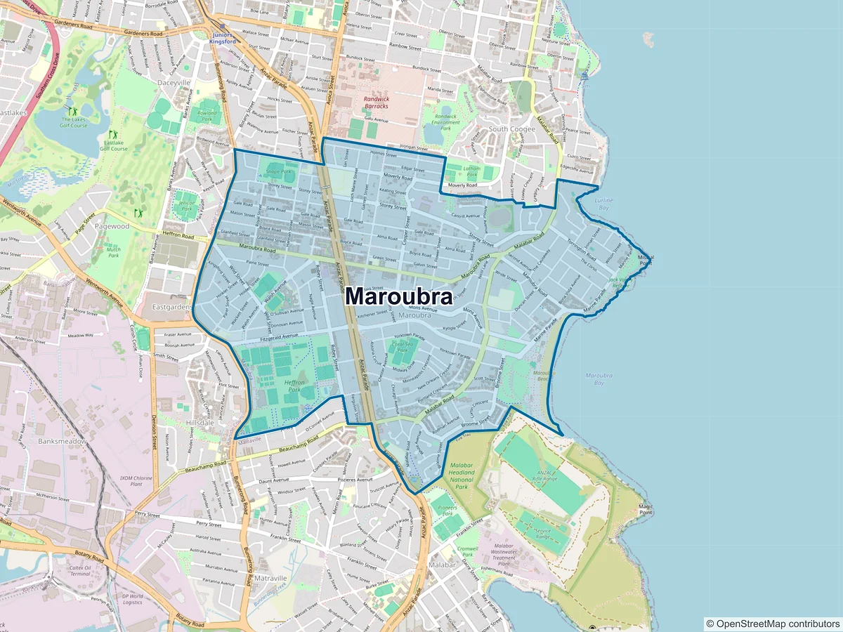 Map of Maroubra, NSW, Australia