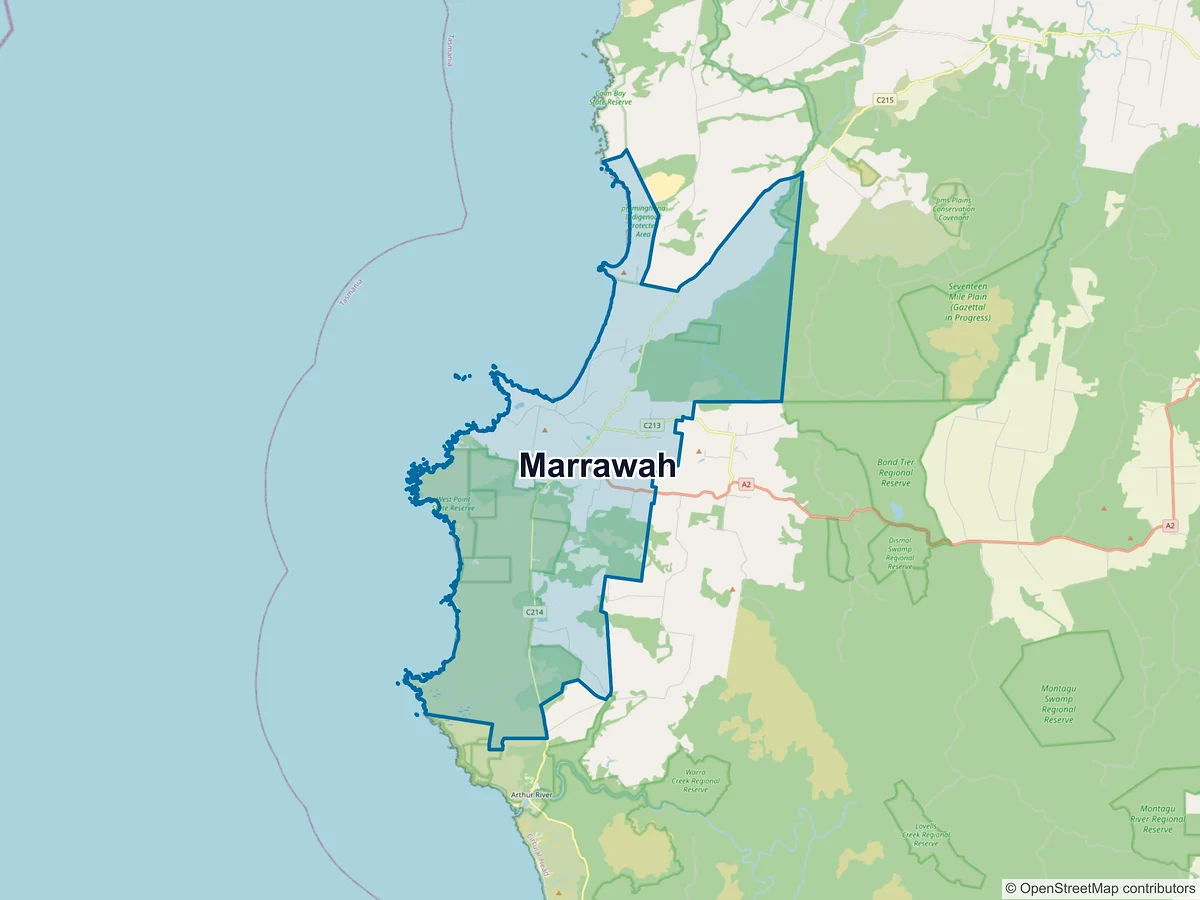 Map of Marrawah, TAS, Australia