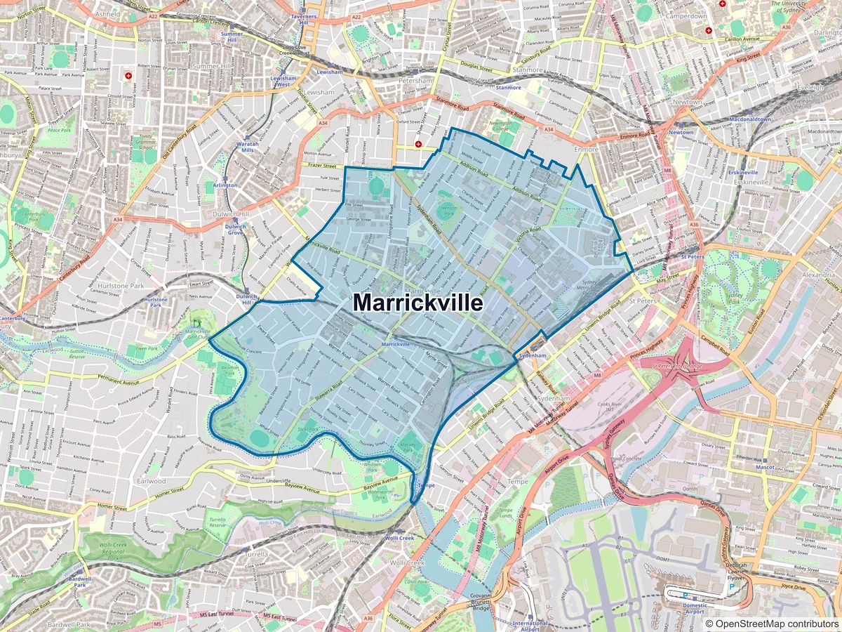 Map of Marrickville, NSW, Australia