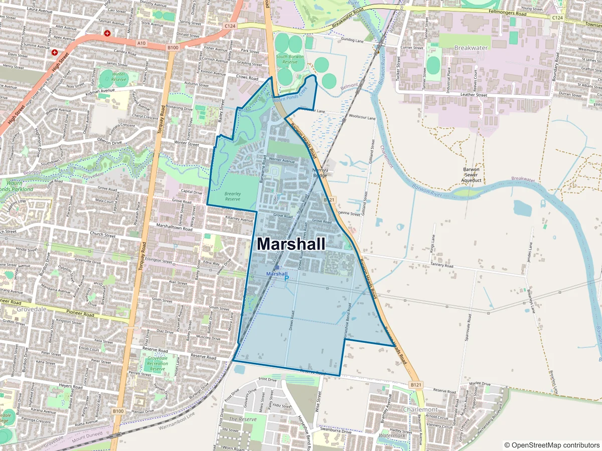 Map of Marshall, VIC, Australia