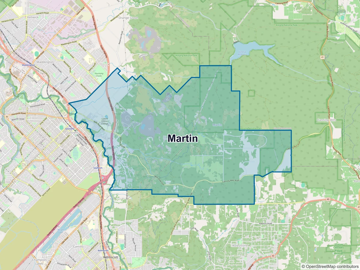 Map of Martin, WA, Australia
