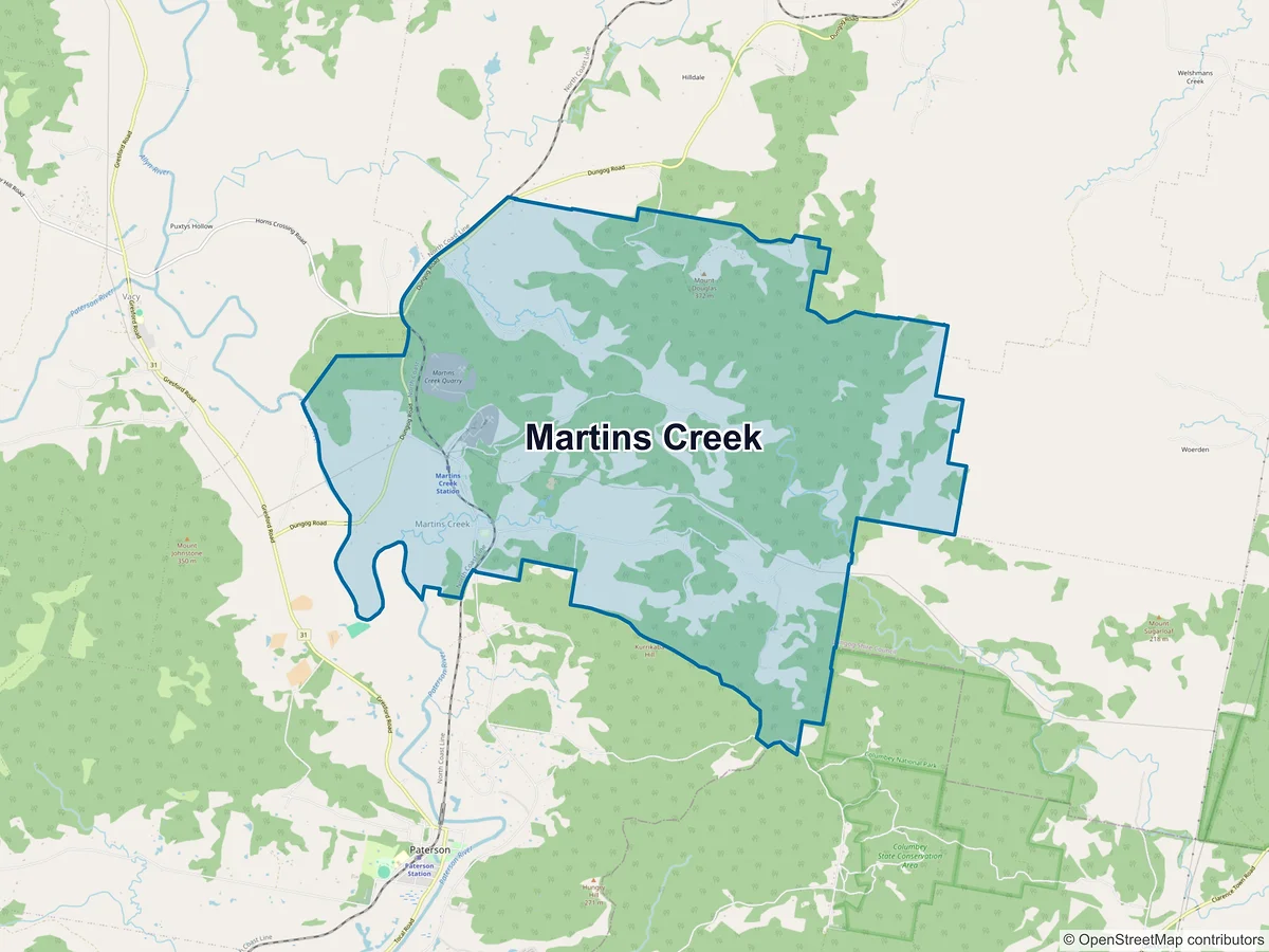 Map of Martins Creek, NSW, Australia