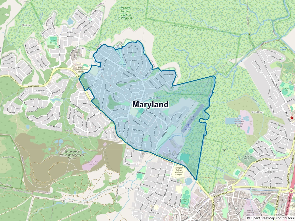 Map of Maryland, NSW, Australia