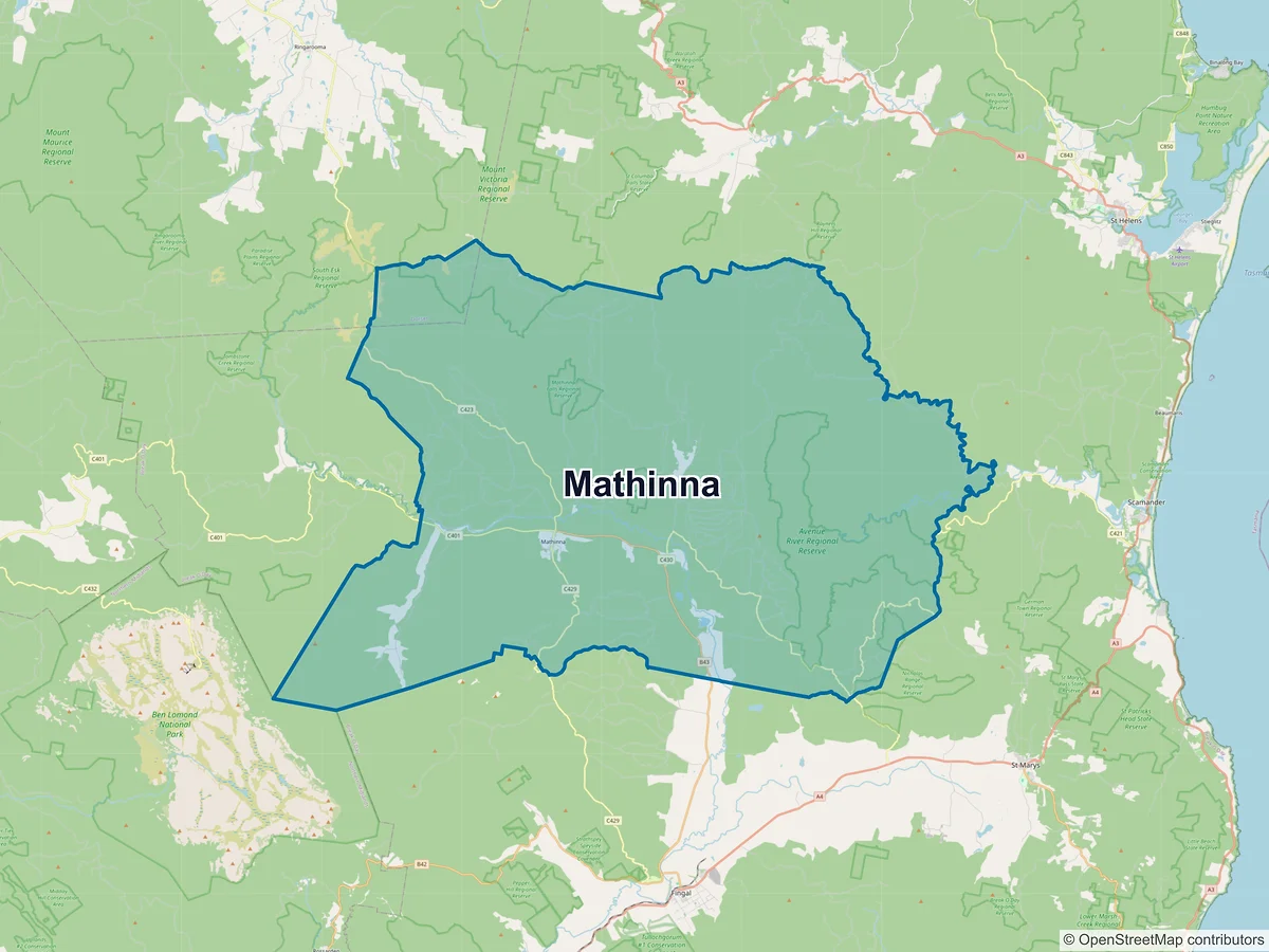 Map of Mathinna, TAS, Australia