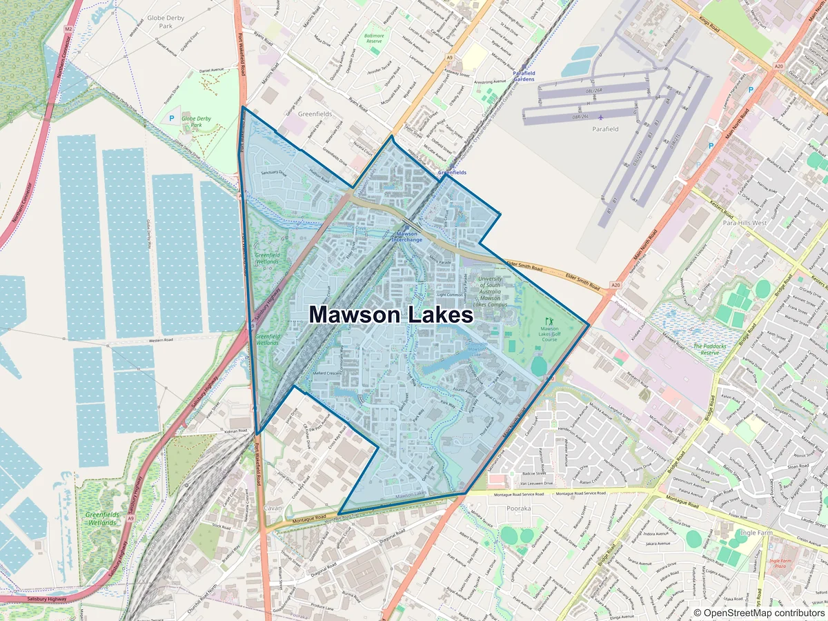 Map of Mawson Lakes, SA, Australia
