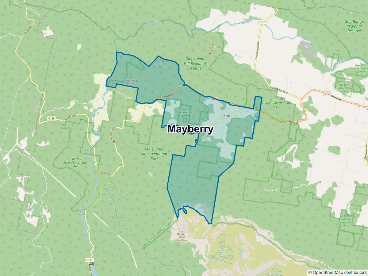 Map of Mayberry, TAS, Australia