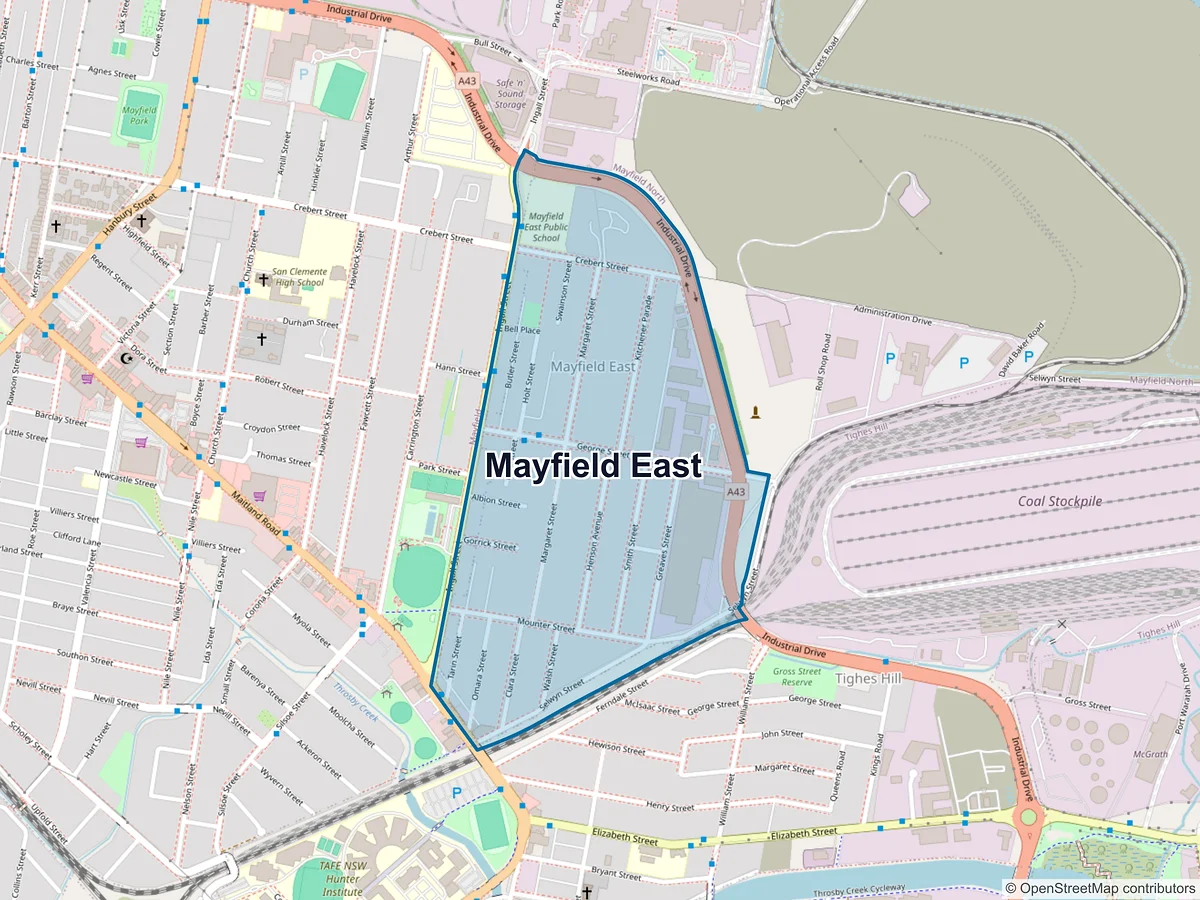 Map of Mayfield East, NSW, Australia