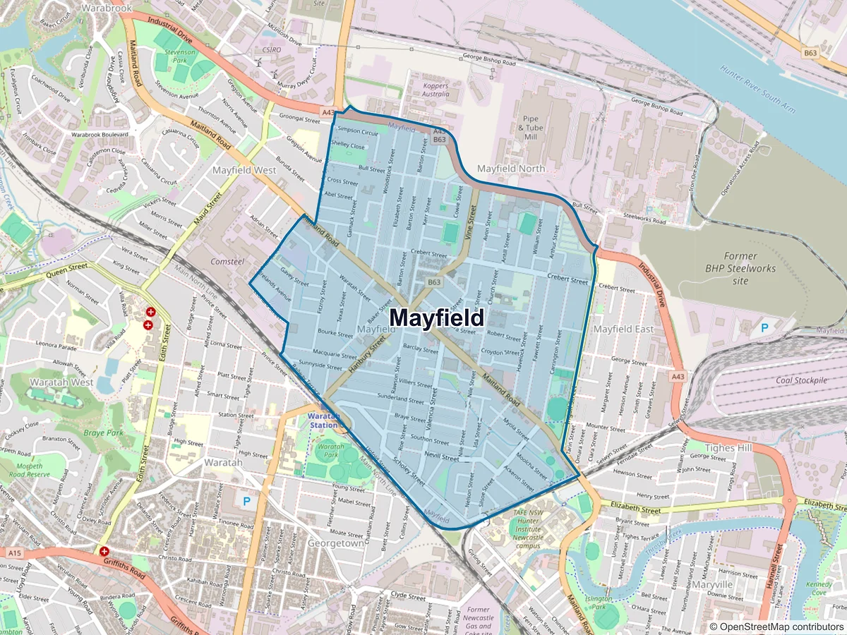 Map of Mayfield, NSW, Australia