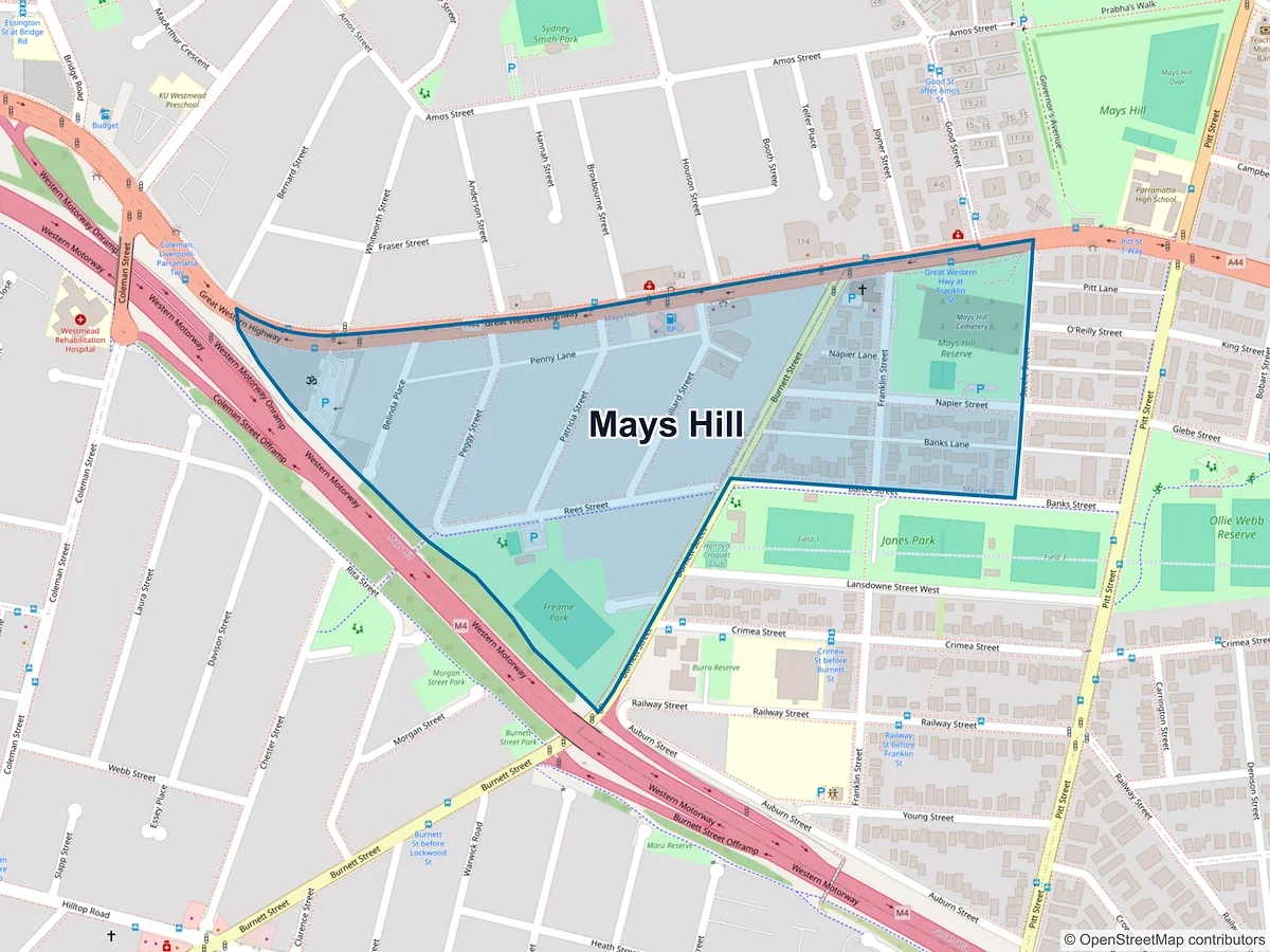 Map of Mays Hill, NSW, Australia