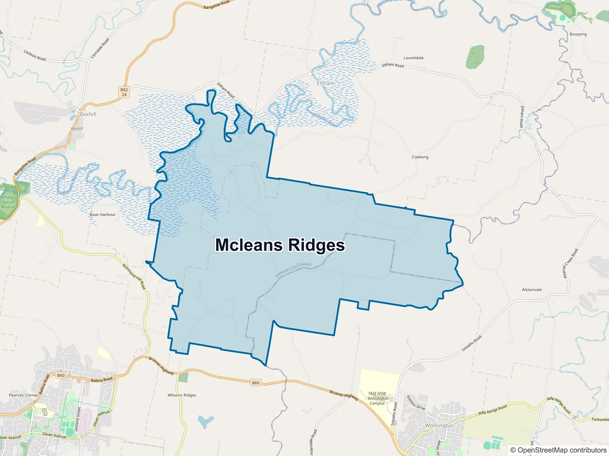 Map of McLeans Ridges, NSW, Australia