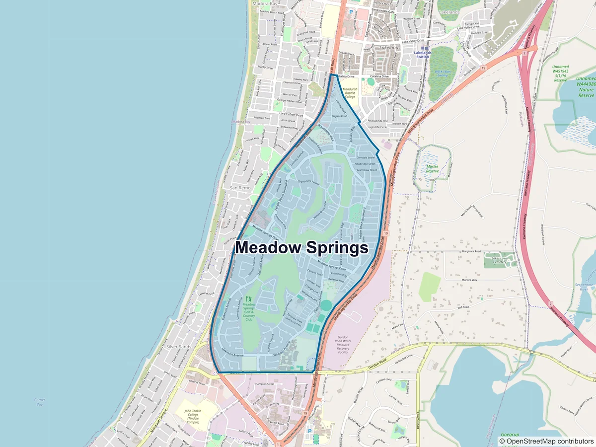 Map of Meadow Springs, WA, Australia