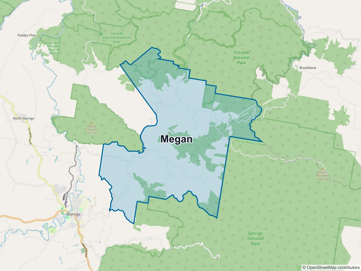 Map of Megan, NSW, Australia