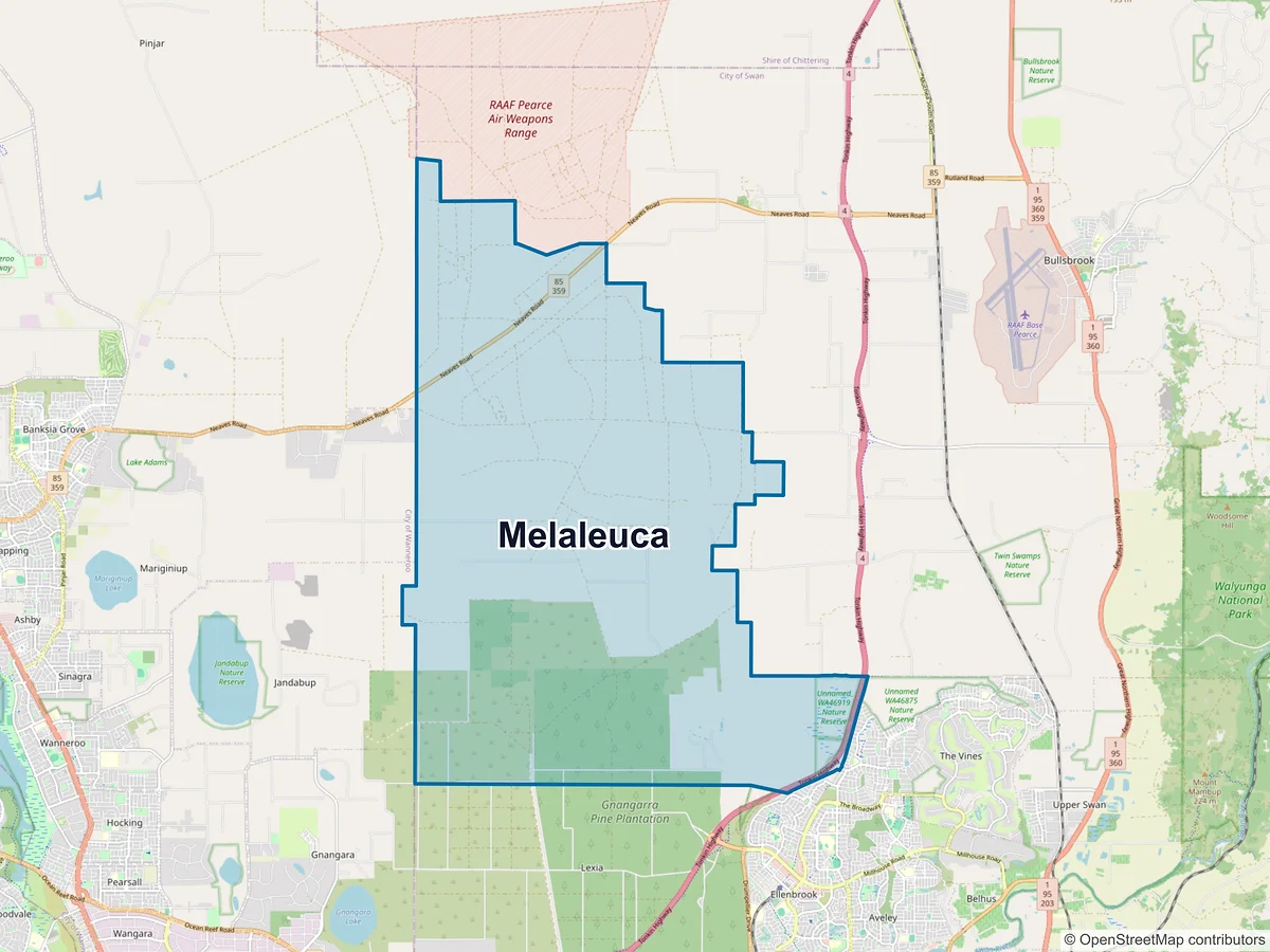 Map of Melaleuca, WA, Australia