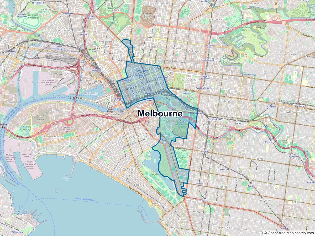 Map of Melbourne, VIC, Australia