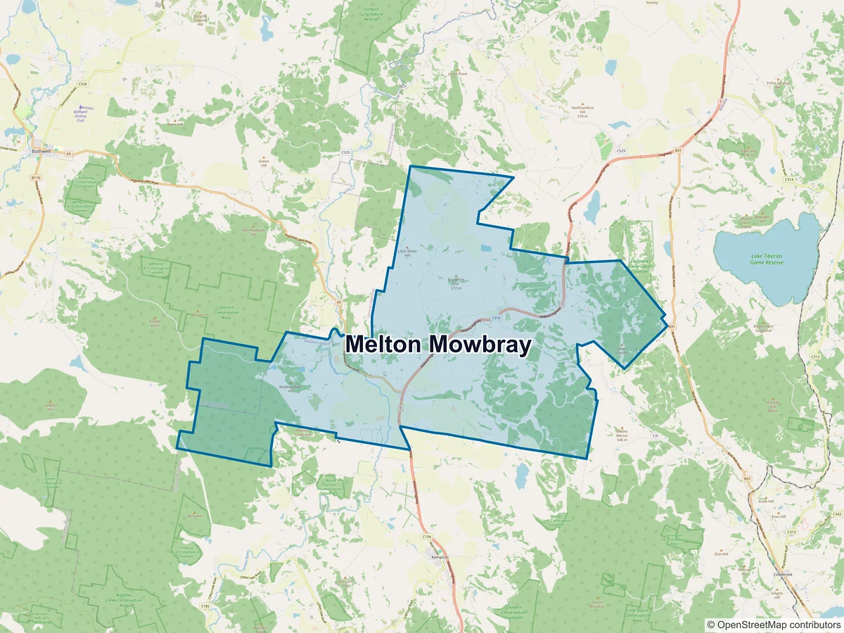 Map of Melton Mowbray, TAS, Australia