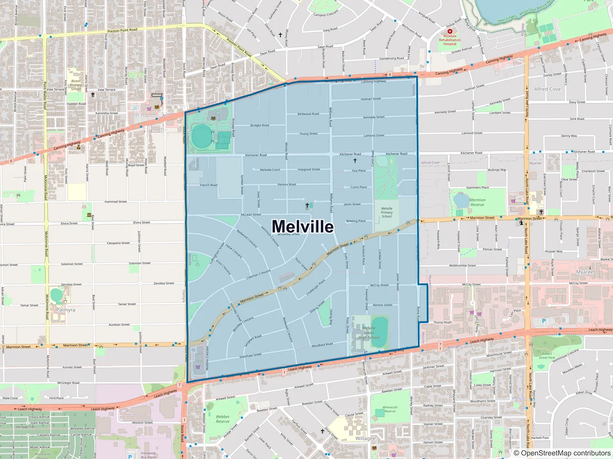 Map of Melville, WA, Australia
