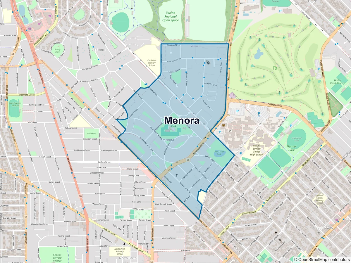 Map of Menora, WA, Australia
