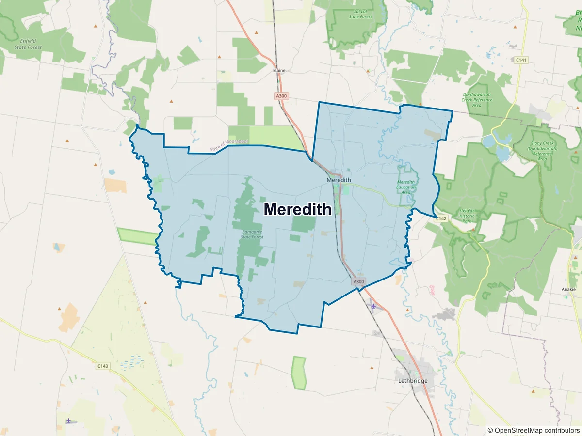 Map of Meredith, VIC, Australia