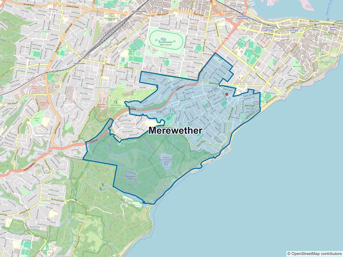 Map of Merewether, NSW, Australia
