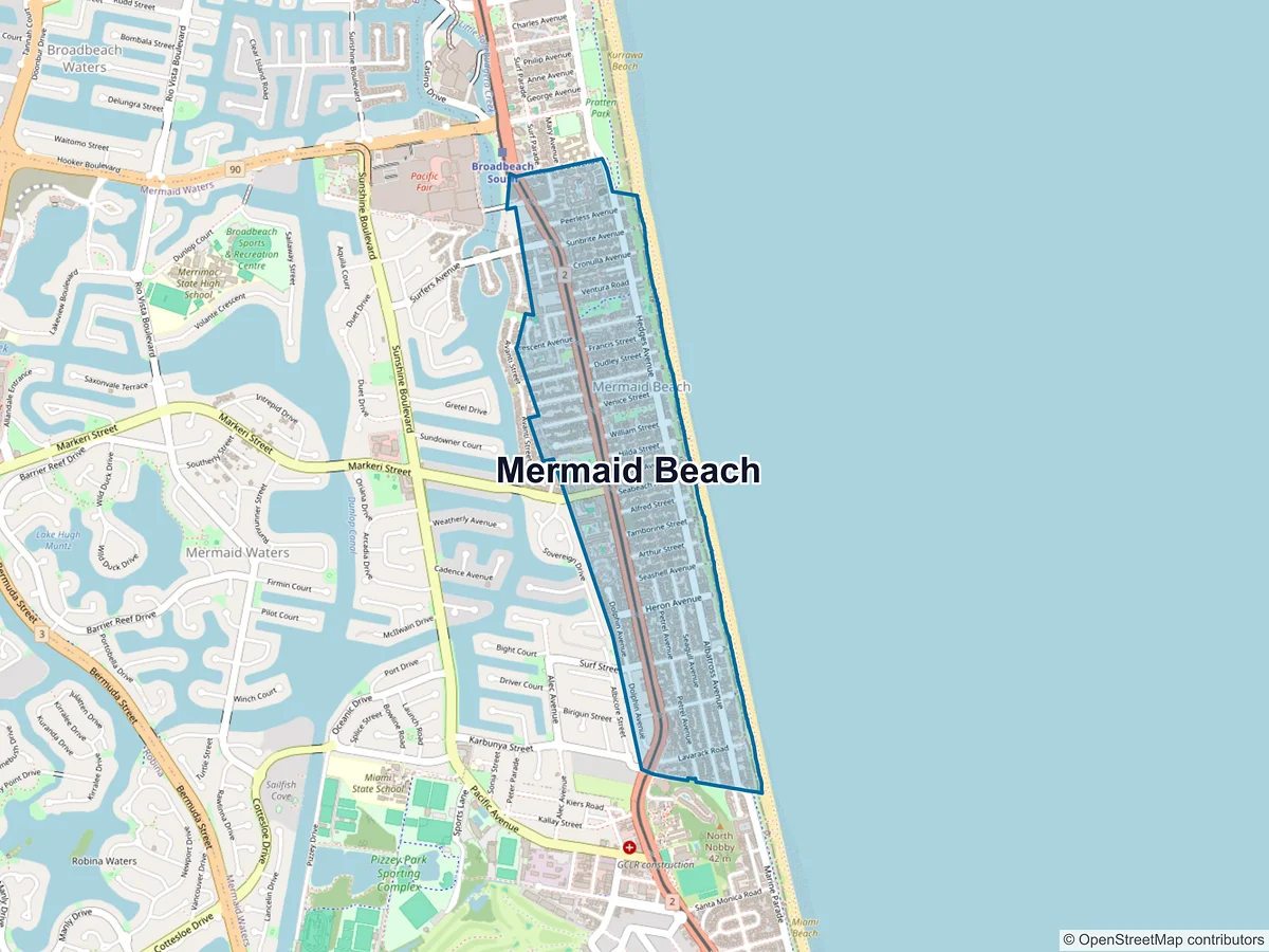 Map of Mermaid Beach, QLD, Australia