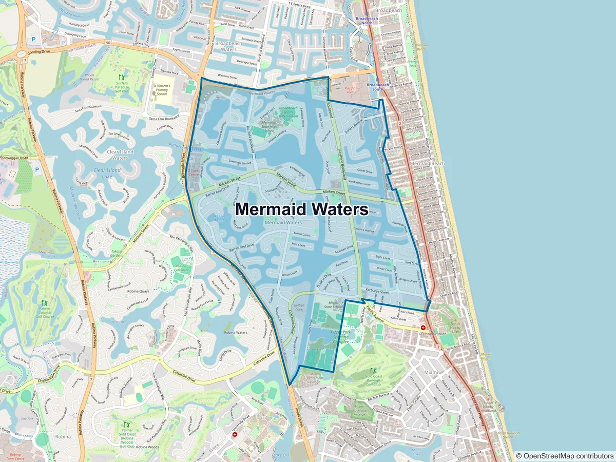 Map of Mermaid Waters, QLD, Australia