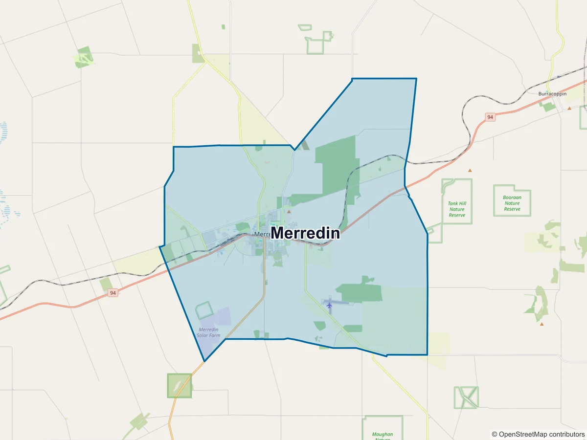 Map of Merredin, WA, Australia