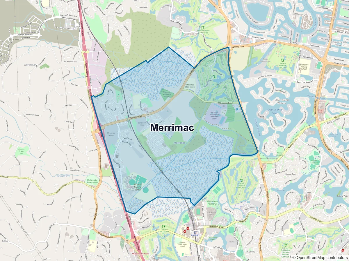 Map of Merrimac, QLD, Australia
