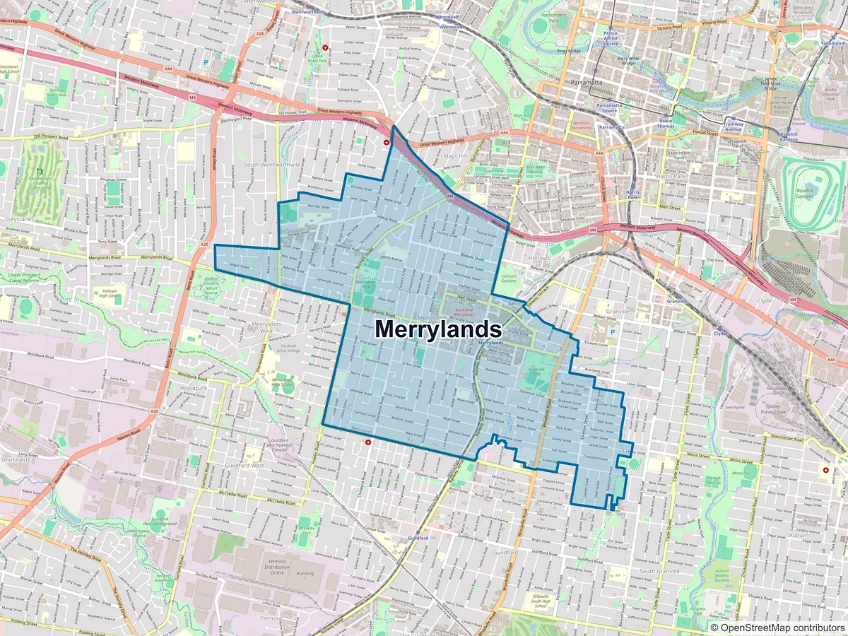 Map of Merrylands, NSW, Australia