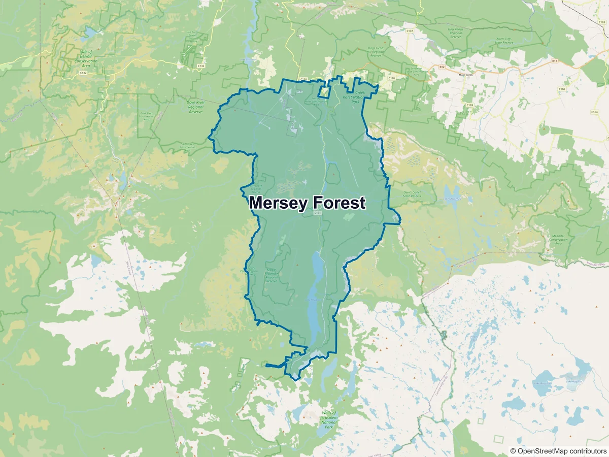 Map of Mersey Forest, TAS, Australia