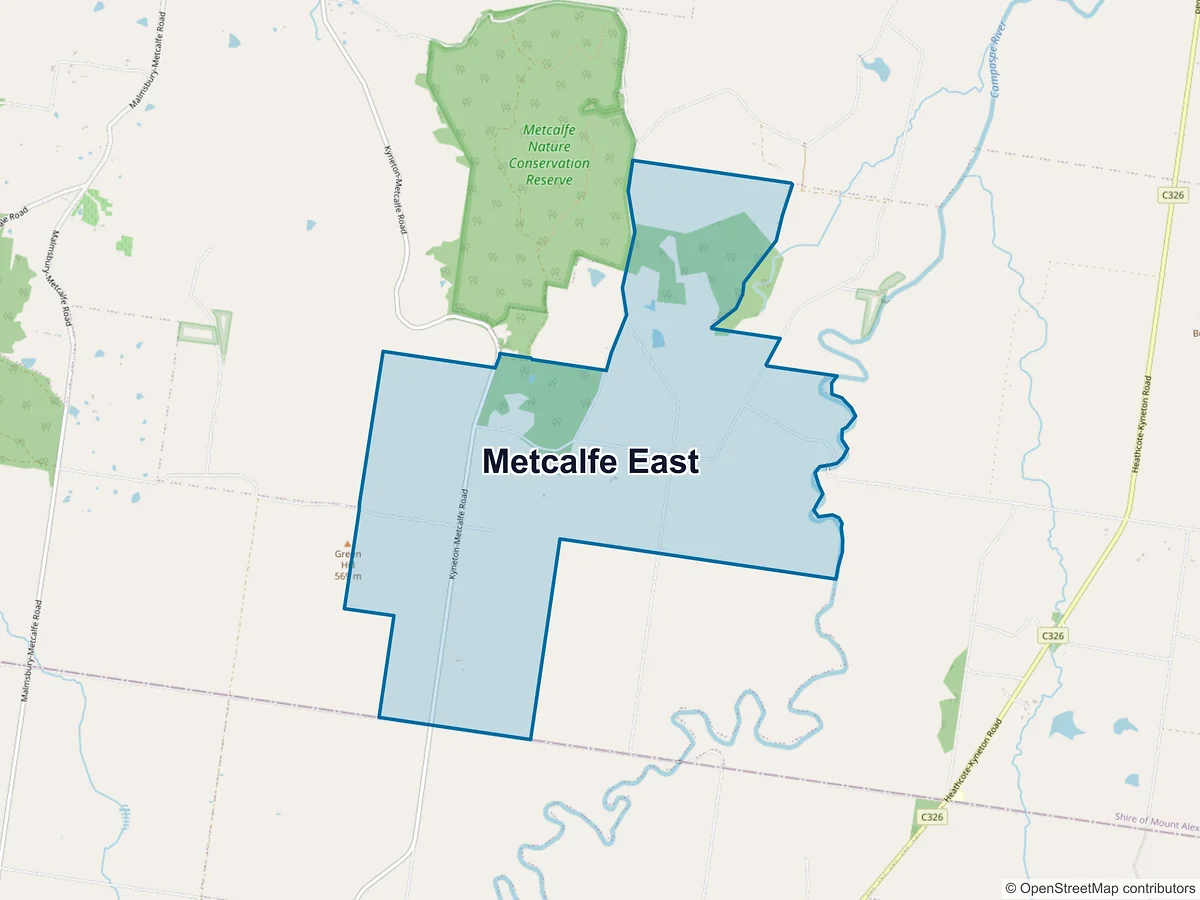 Map of Metcalfe East, VIC, Australia
