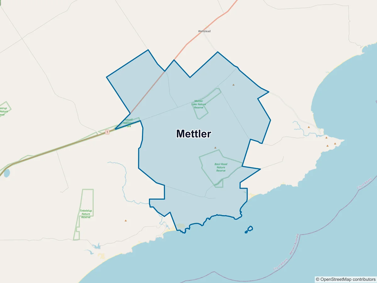 Map of Mettler, WA, Australia