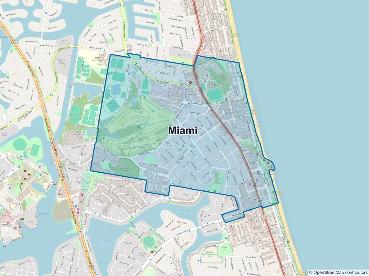 Map of Miami, QLD, Australia