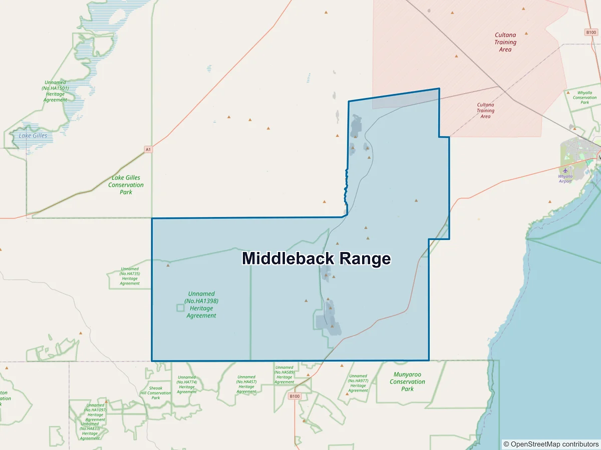 Map of Middleback Range, SA, Australia